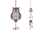 UM0761 - Zvonkohra se sovou, kovová dekorace na zavěšení, antik měděná barva