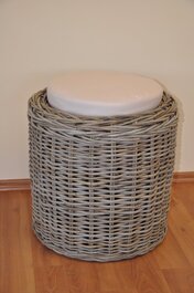 Ratanová taburetka Round ratan kubu polstr béžový