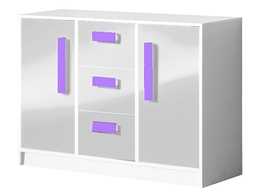 Komoda široká GULLIWER 6 bílá lesk/fialová