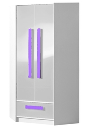 Šatní skříň rohová GULLIWER 2 bílá lesk/fialová