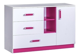 Komoda široká TRAFICO 7 bílá/růžová