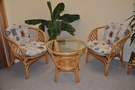 Ratanová sedací souprava Bahama malá medová polstry motiv srdce LOVE