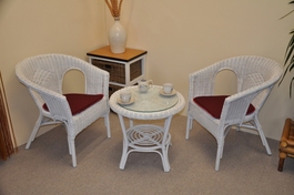 Ratanová sedací souprava Fabion bílá polstry vínové