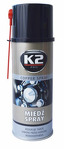 K2 W122 Měděný mazací tuk Měděný sprej snižuje tření kovových částí aby se zabránilo oděru vrzání apod Šrouby matice a ložiska chrání před korozí Je odolný proti vodě Zlepšuje těsnost šroubových spojů Rozsah použití