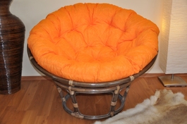 Ratanový papasan 110 cm hnědý polstr oranžový melír