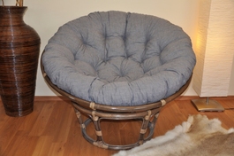 Ratanový papasan 110 cm hnědý polstr šedý melír