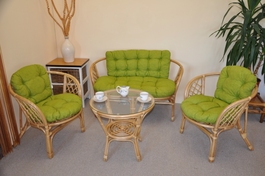 Ratanová sedací souprava Bahama medová velká polstry světle zelený melír