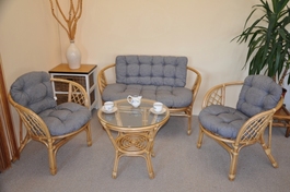 Ratanová sedací souprava Bahama medová velká polstry šedý melír