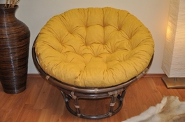 Ratanový papasan 110 cm hnědý polstr žlutý melír