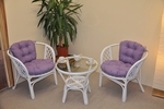 Ratanová sedací souprava Bahama bílá 2+1, polstry fialový melír