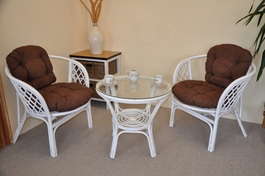 Ratanová sedací souprava Bahama bílá 2+1, polstry hnědý melír