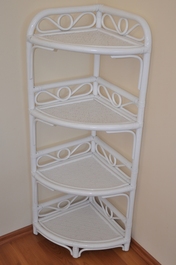 Ratanová police rohová 4 patra bílá