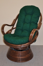 Ratanové houpací křeslo Swivel hnědé polstr zelený dralon