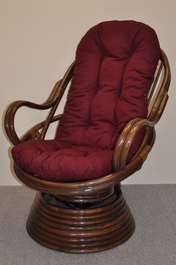 Ratanové houpací křeslo Swivel hnědé vínový polstr