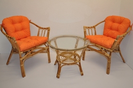 Ratanová sedací souprava Subaliu - polstry oranžový melír