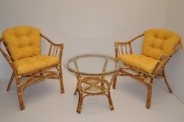 Ratanová sedací souprava Subaliu - polstry žlutý melír