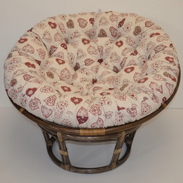 Ratanový papasan 110 cm hnědý polstr motiv červená srdce