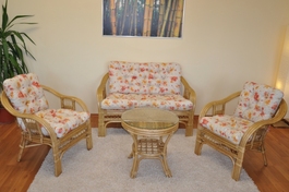 Ratanová sedací souprava Rio De Janeiro medová polstry motiv květiny