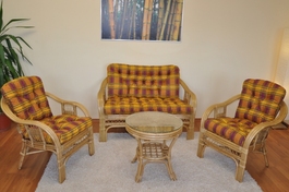 Ratanová sedací souprava Rio De Janeiro medová polstry okrová kostka