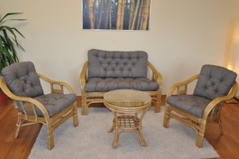 Ratanová sedací souprava Rio De Janeiro medová polstry šedý melír