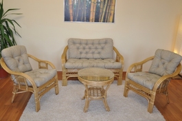 Ratanová sedací souprava Rio De Janeiro medová polstry tmavě béžový melír