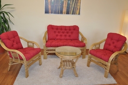 Ratanová sedací souprava Rio De Janeiro medová polstry vínový melír