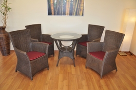 Ratanová jídelní souprava Pluto hnědá polstry vínové