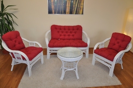 Ratanová sedací souprava Rio De Janeiro bílá polstry vínový melír