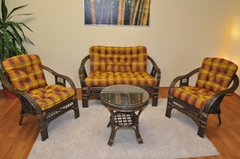 Ratanová sedací souprava Rio De Janeiro hnědá polstry okrová kostka