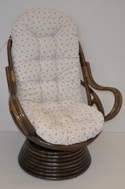 Ratanové houpací křeslo Swivel hnědé polstr motiv kopretiny