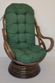 Ratanové houpací křeslo Swivel hnědé polstr tmavě zelený melír