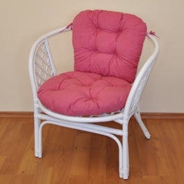 Ratanové křeslo Bahama bílé polstr malinový melír