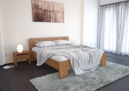 Dřevěná postel CARLO z bukového, jasanového nebo dubového masivu výrobce světspánku.cz. Dostupná ve všech rozměrech, včetně atypických. , olej Eben, jádrový buk
