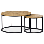 AF-3002 OAK - Set 2 ks stolků, MDF deska, dekor divoký dub, kovová podnož, černý lak