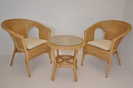 Ratanová sedací souprava Fabion medová polstry béžový melír