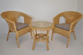 Ratanová sedací souprava Fabion medová polstry šedý melír