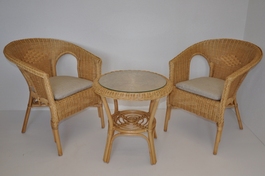 Ratanová sedací souprava Fabion medová polstry tmavě béžový melír