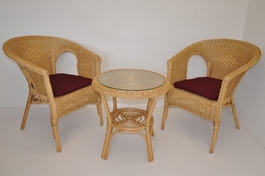 Ratanová sedací souprava Fabion medová vínové polstry