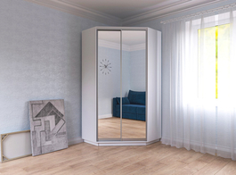 Šatní skříň rohová CORA 110/220 bílá/zrcadlo