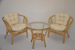 Ratanová sedací souprava Bahama malá medová polstry béžový melír