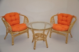 Ratanová sedací souprava Bahama malá medová polstry oranžový melír