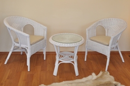 Ratanová sedací souprava Fabion bílá polstry béžový melír