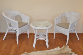 Ratanová sedací souprava Fabion bílá polstry tmavě béžový melír