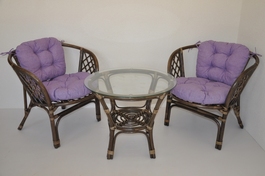 Ratanová sedací souprava Bahama hnědá 2+1, polstr fialový melír