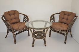 Ratanová sedací souprava Bahama hnědá 2+1, polstr hnědý melír