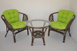 Ratanová sedací souprava Bahama hnědá 2+1, polstr světle zelený melír