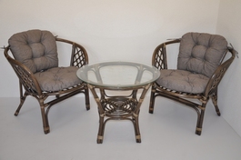 Ratanová sedací souprava Bahama hnědá 2+1, polstr šedý melír