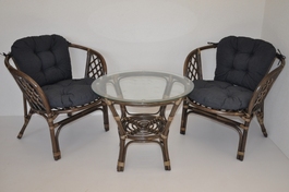 Ratanová sedací souprava Bahama hnědá 2+1, polstr tmavě šedý melír