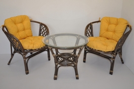 Ratanová sedací souprava Bahama hnědá 2+1, polstr žlutý melír