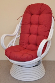 Ratanové houpací křeslo Swivel bílé polstr vínový melír